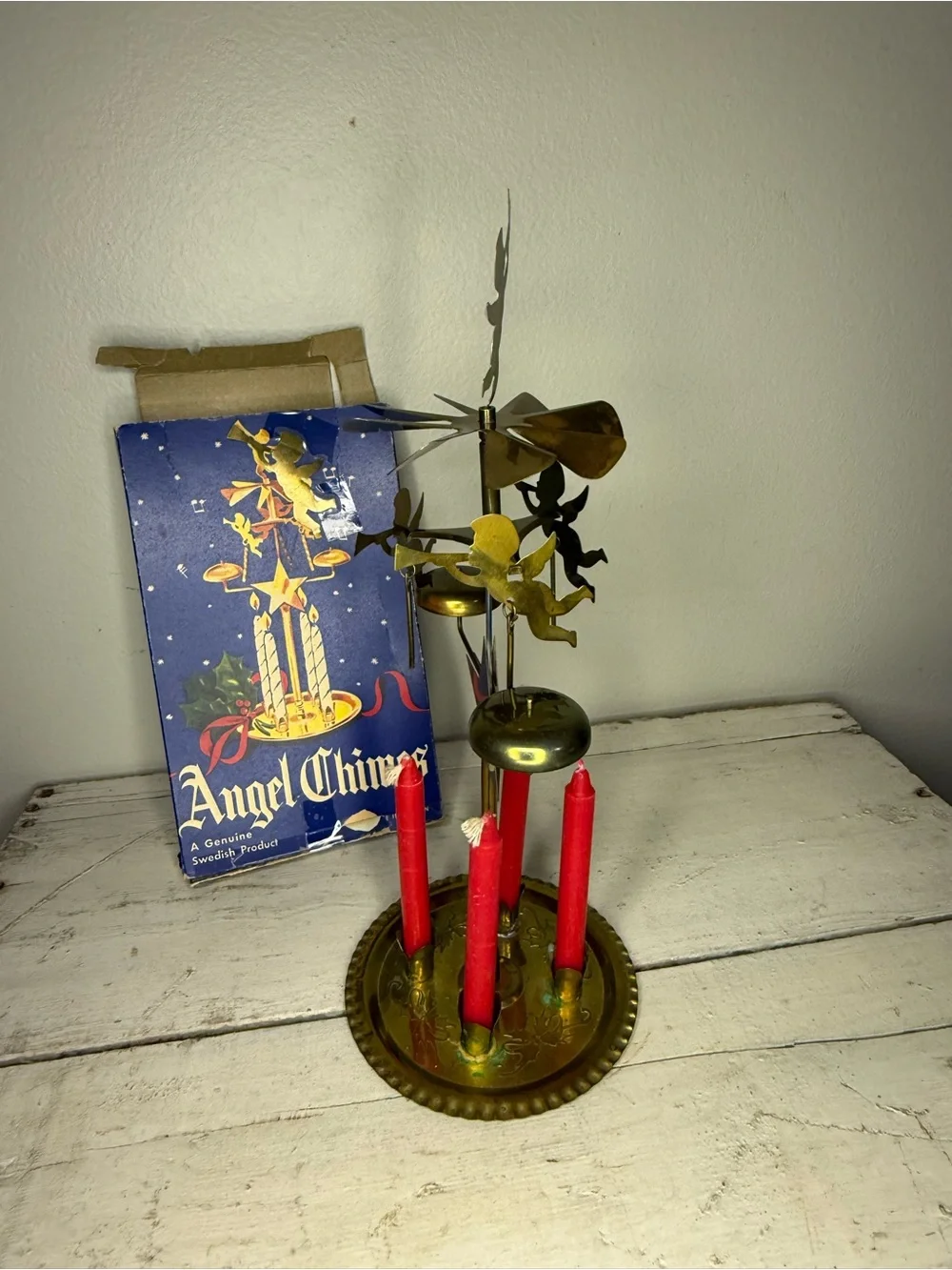 Vintage IOB Christmas Angel Candle Sweden Chimes With Original Box & Candles